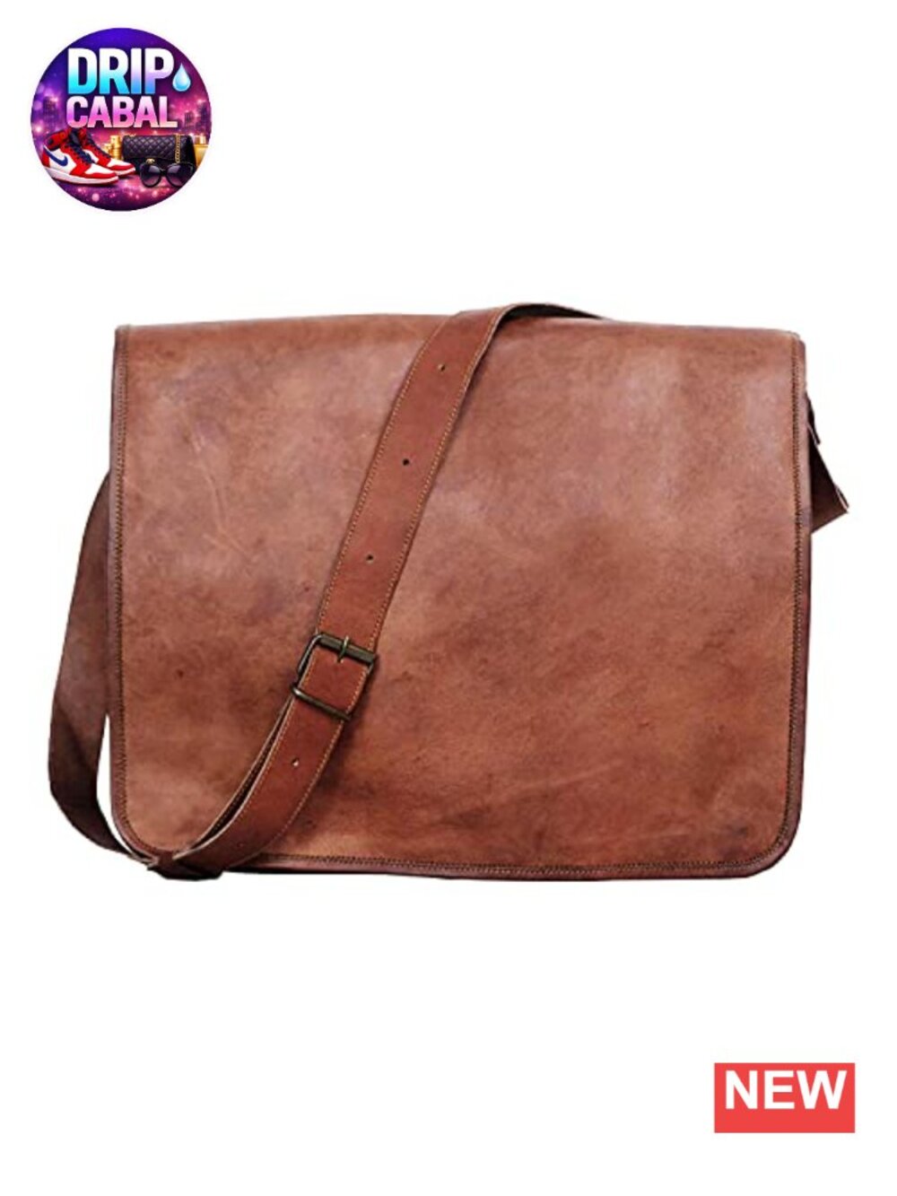 Full Grain Leather Messenger Bag 16" Fits 15.5" Laptop Handcrafted Satchel